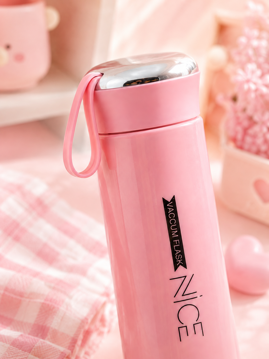 NICE Pink Vacuum Flask - Angle 5 Close-up