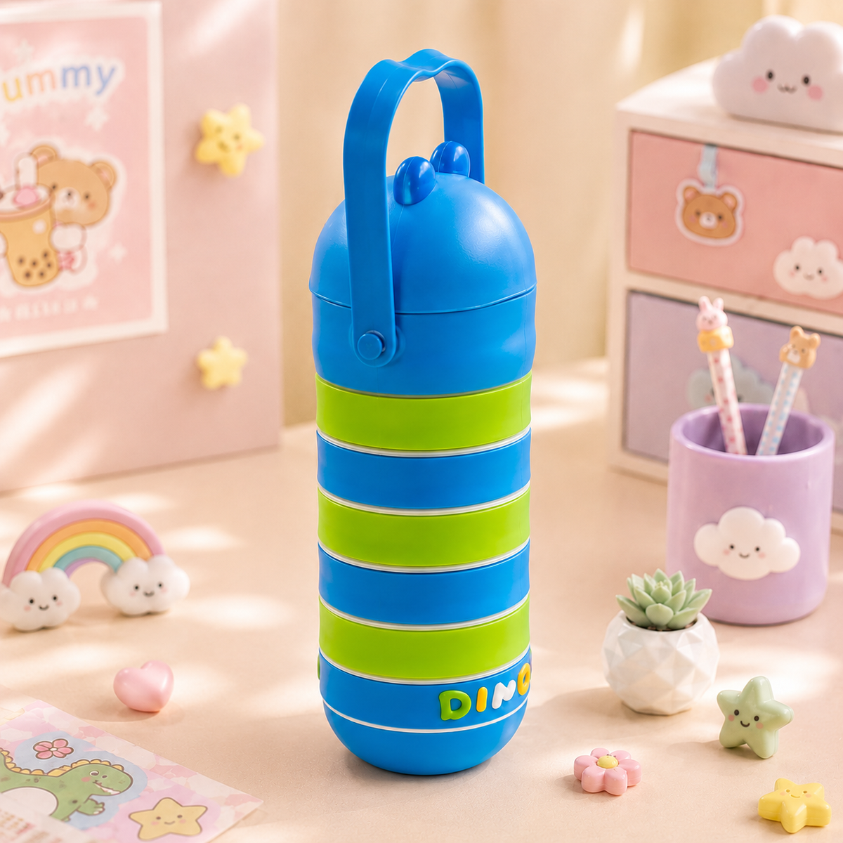 Dinosaur Stacking Water Bottle - Close-up