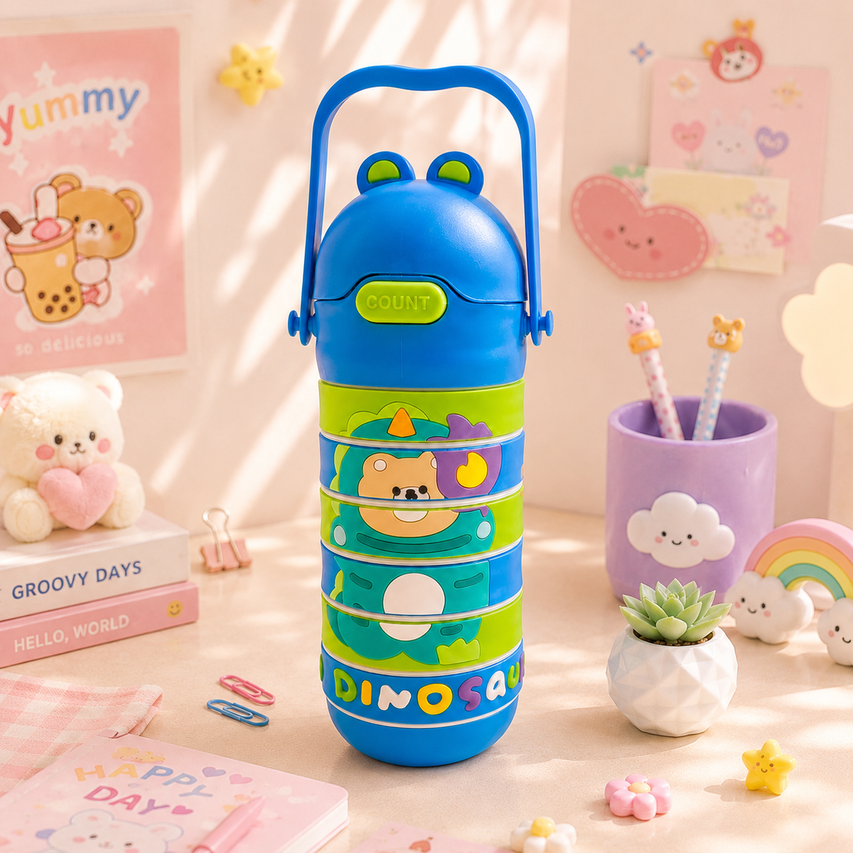 Dinosaur Stacking Water Bottle - Gift Box Packaging