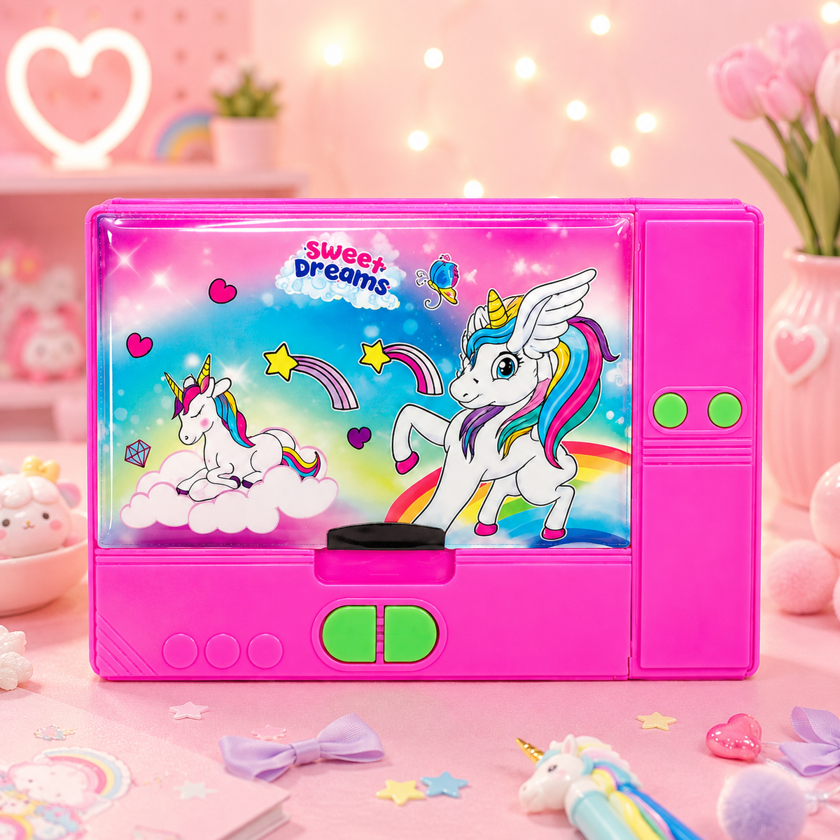 Kawaii Unicorn Pencil Box - front view