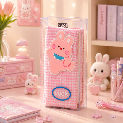 Kawaii Bunny Gingham Pencil Pouch - angle view