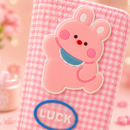 Kawaii Bunny Gingham Pencil Pouch - charm close-up