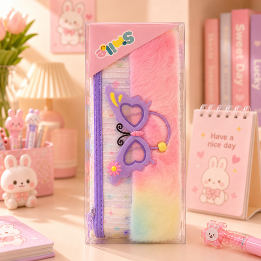 Butterfly Rainbow Fur pencil pouch