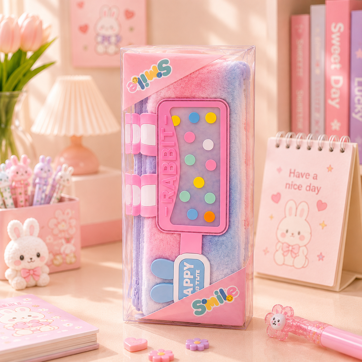 Kawaii Rabbit Console Charm Pencil Pouch - front centered