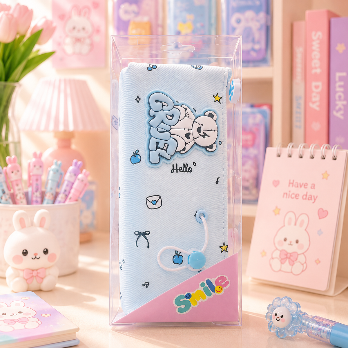 Bear Doodle Blue pencil pouch