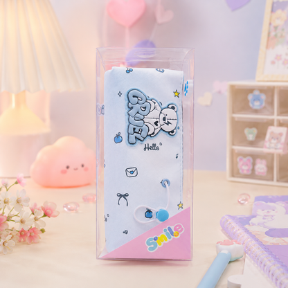 Kawaii Bear Doodle Pencil Pouch - retail packaging angle