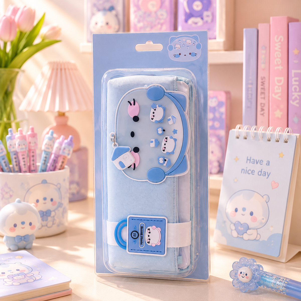 Kawaii Panda Seal Seaside Pencil Pouch - retail packaging angle