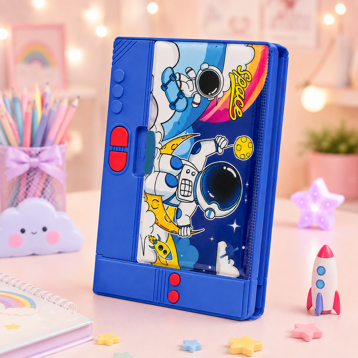 Space Astronaut Pop-Up Pencil Box - angled view
