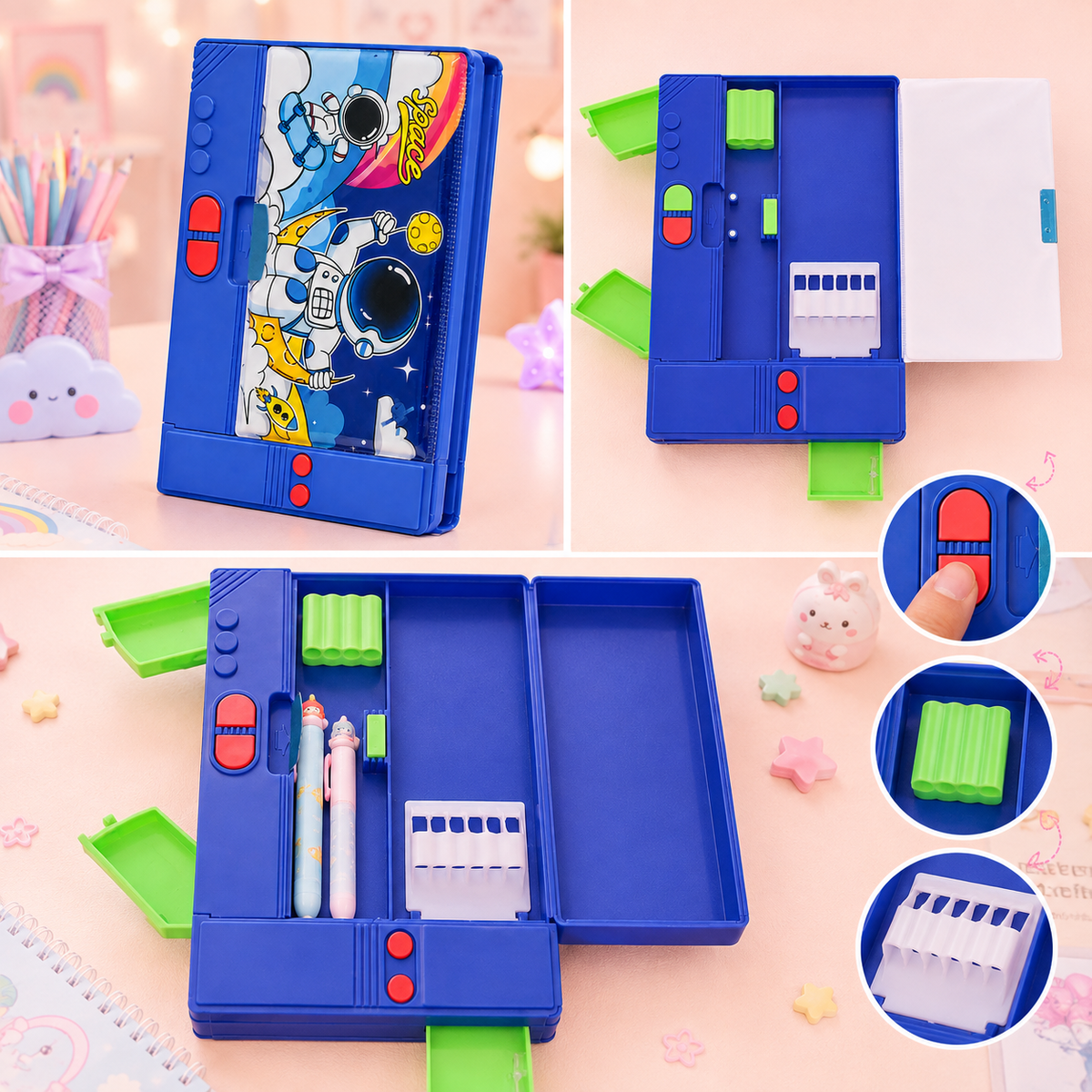 Space Astronaut Pop-Up Pencil Box - open compartments