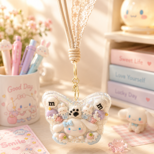 Kawaii Butterfly Decoden Mirror Keychain front view