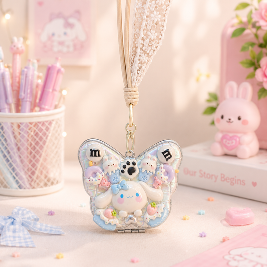 Kawaii Butterfly Decoden Mirror Keychain close-up