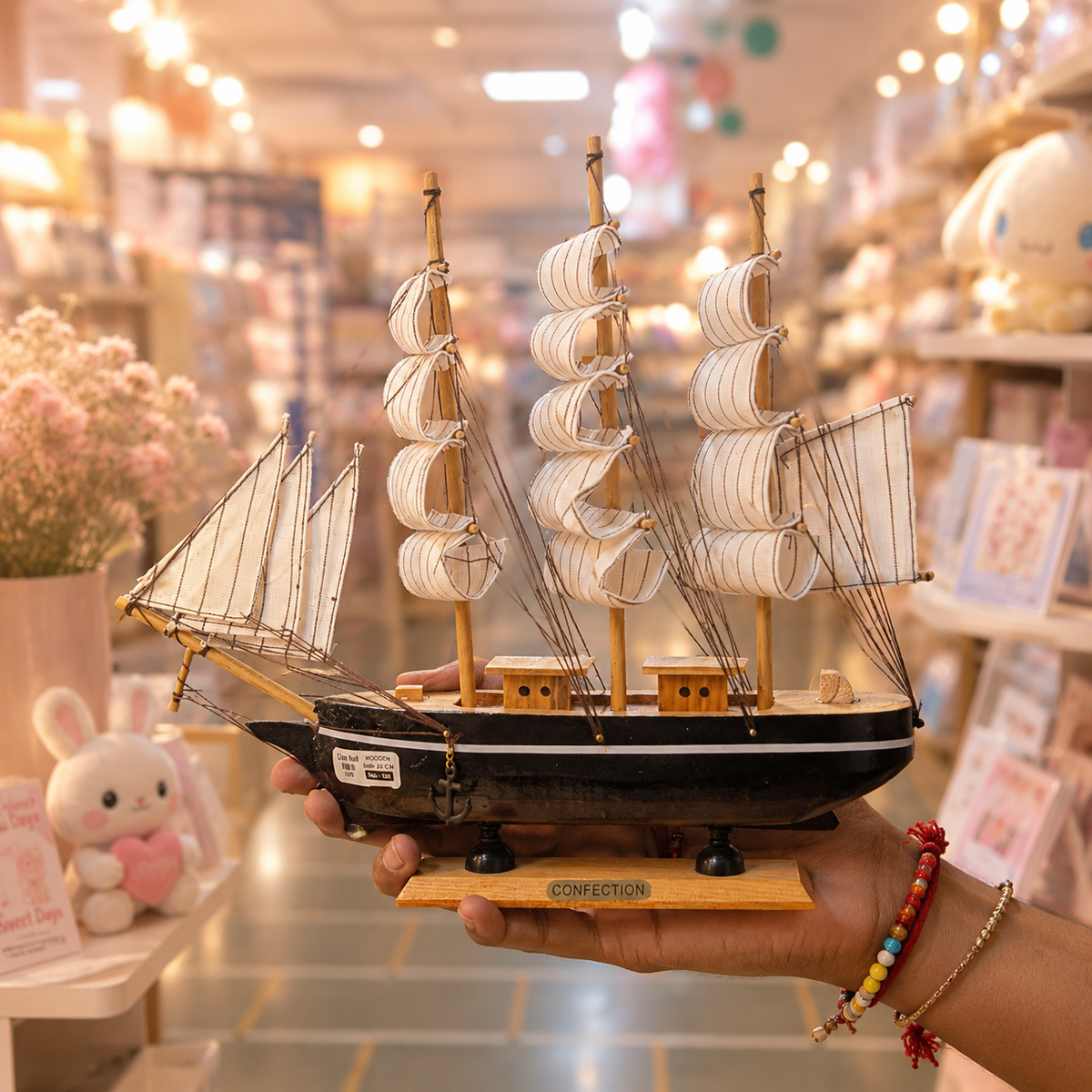 Wooden Sailing Ship Model - held view