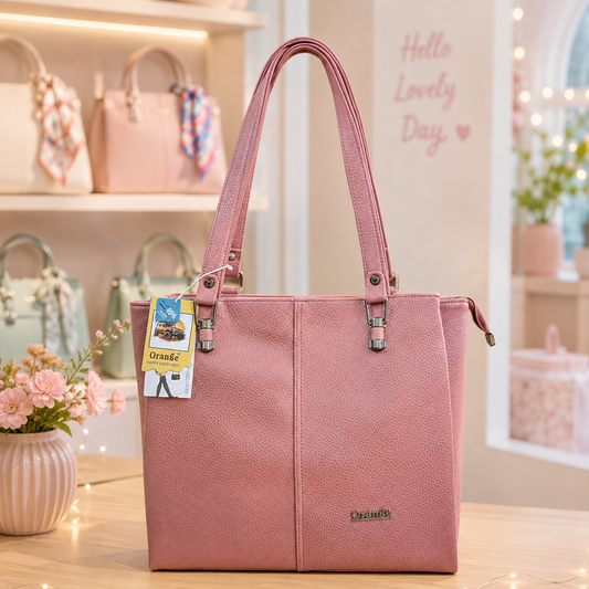 Orange Pink Tote Handbag front view