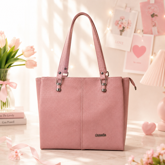 Orange Pink Tote Handbag angled view