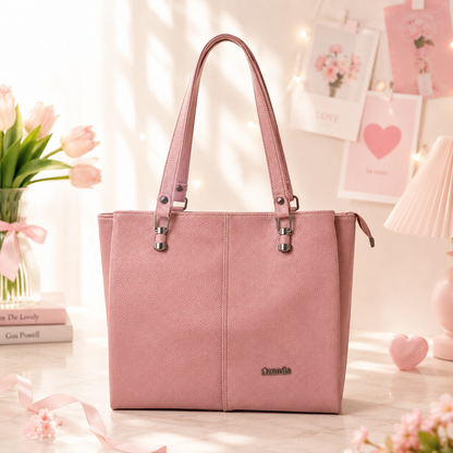 Orange Pink Tote Handbag angled view