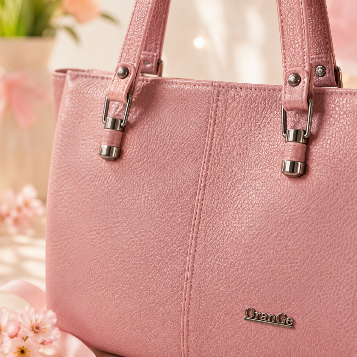 Orange Pink Tote Handbag close-up