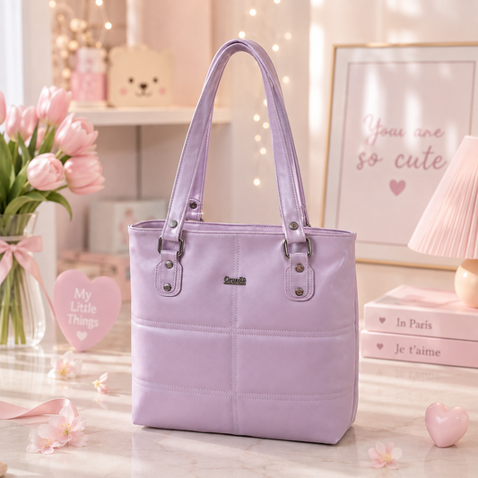 Orange Lilac Tote Handbag angled view