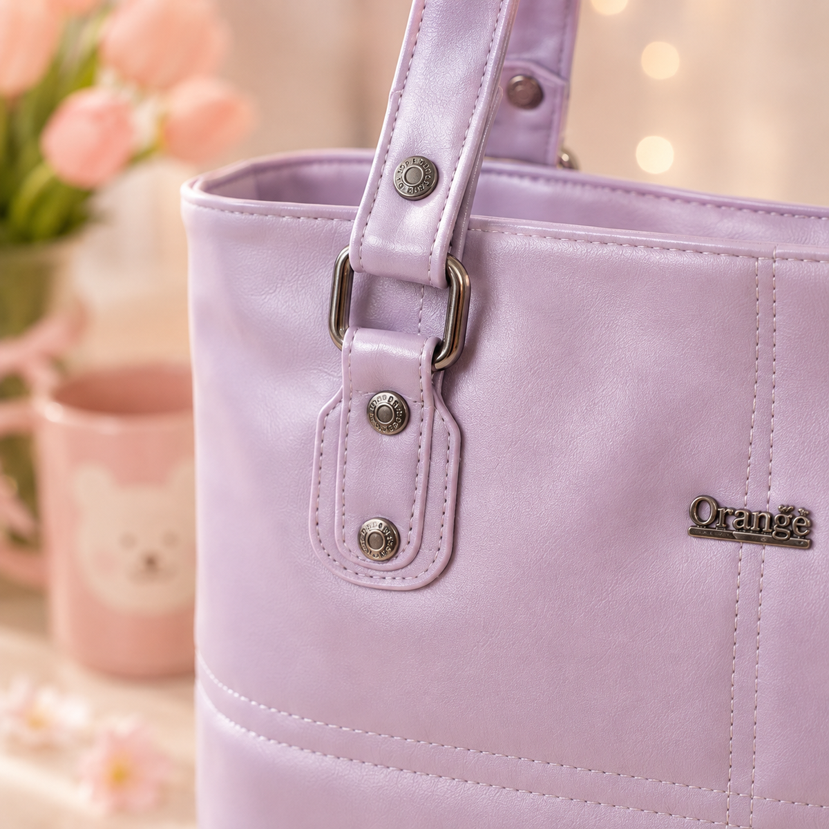 Orange Lilac Tote Handbag close-up