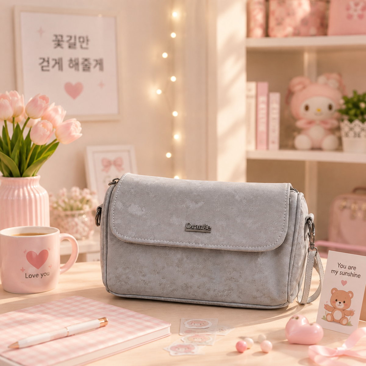 Orange Grey Textured Sling Bag desk display