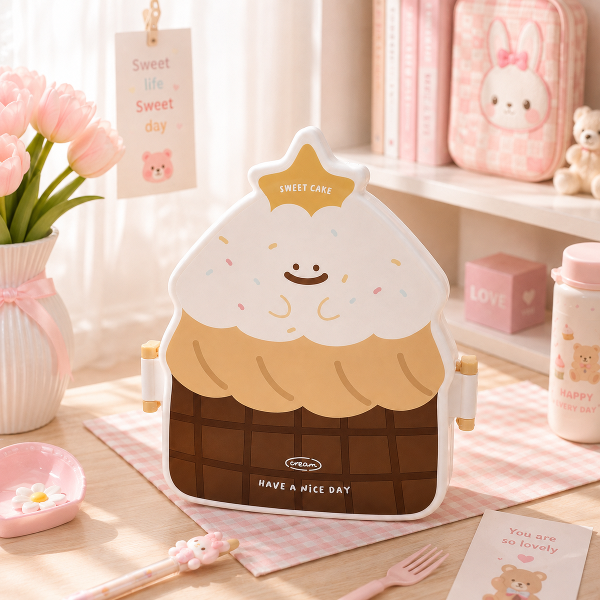 Kawaii Sweet Cake Bento Lunch Box - desk scene 3