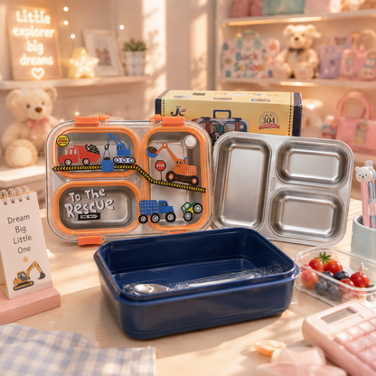 Construction Trucks Steel Bento Lunch Box - kit shot