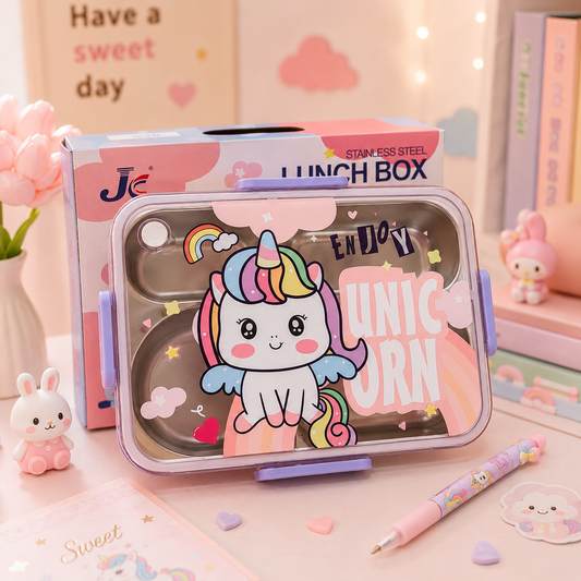 Kawaii Unicorn Steel Bento Lunch Box - desk scene