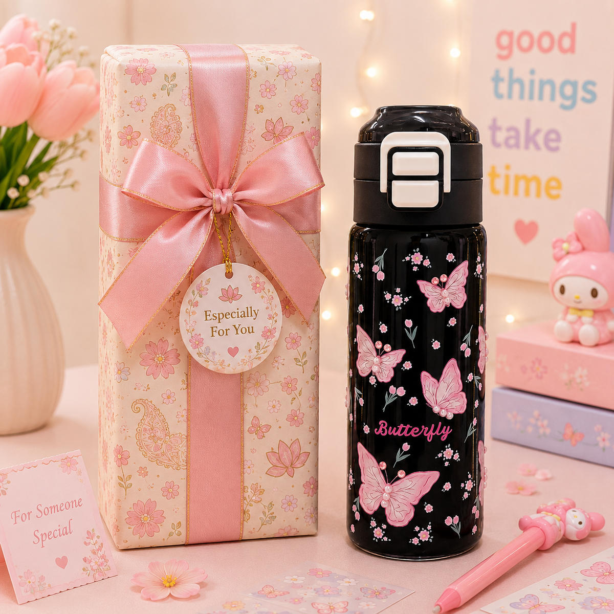 Kawaii Butterfly Water Bottle gift packaging