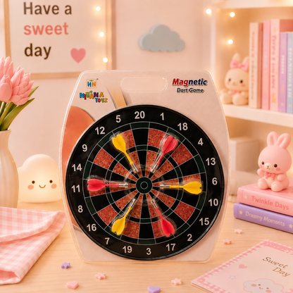 Magnetic Dart Board Game with 6 darts, desk scene