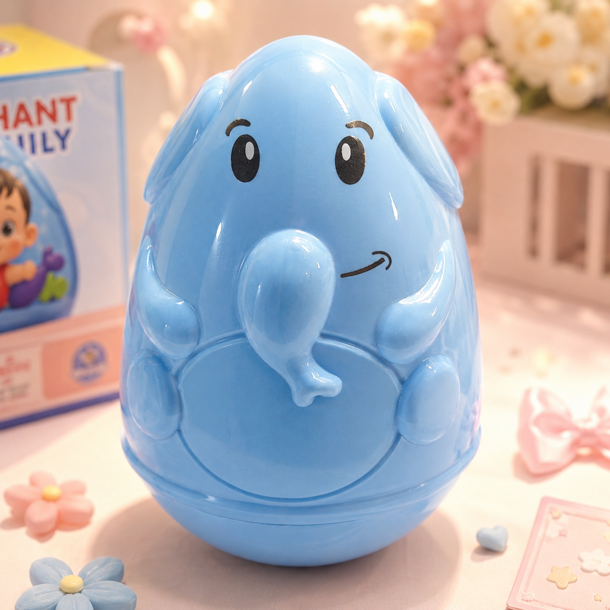 Kawaii Roly Poly Elephant Baby Toy with packaging box