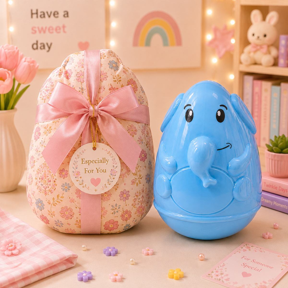 Kawaii Roly Poly Elephant Baby Toy gift box packaging scene