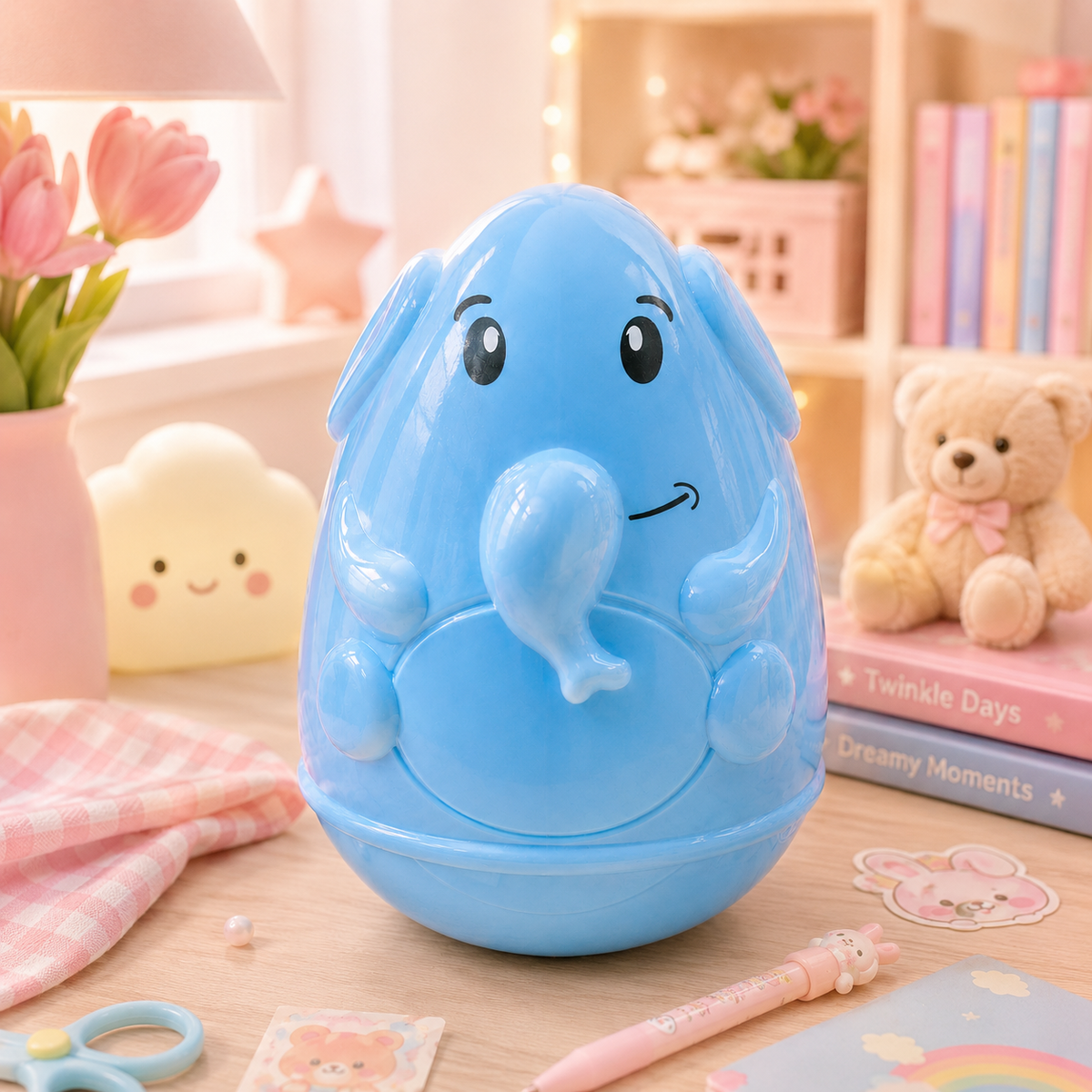 Kawaii Roly Poly Elephant Baby Toy desk scene