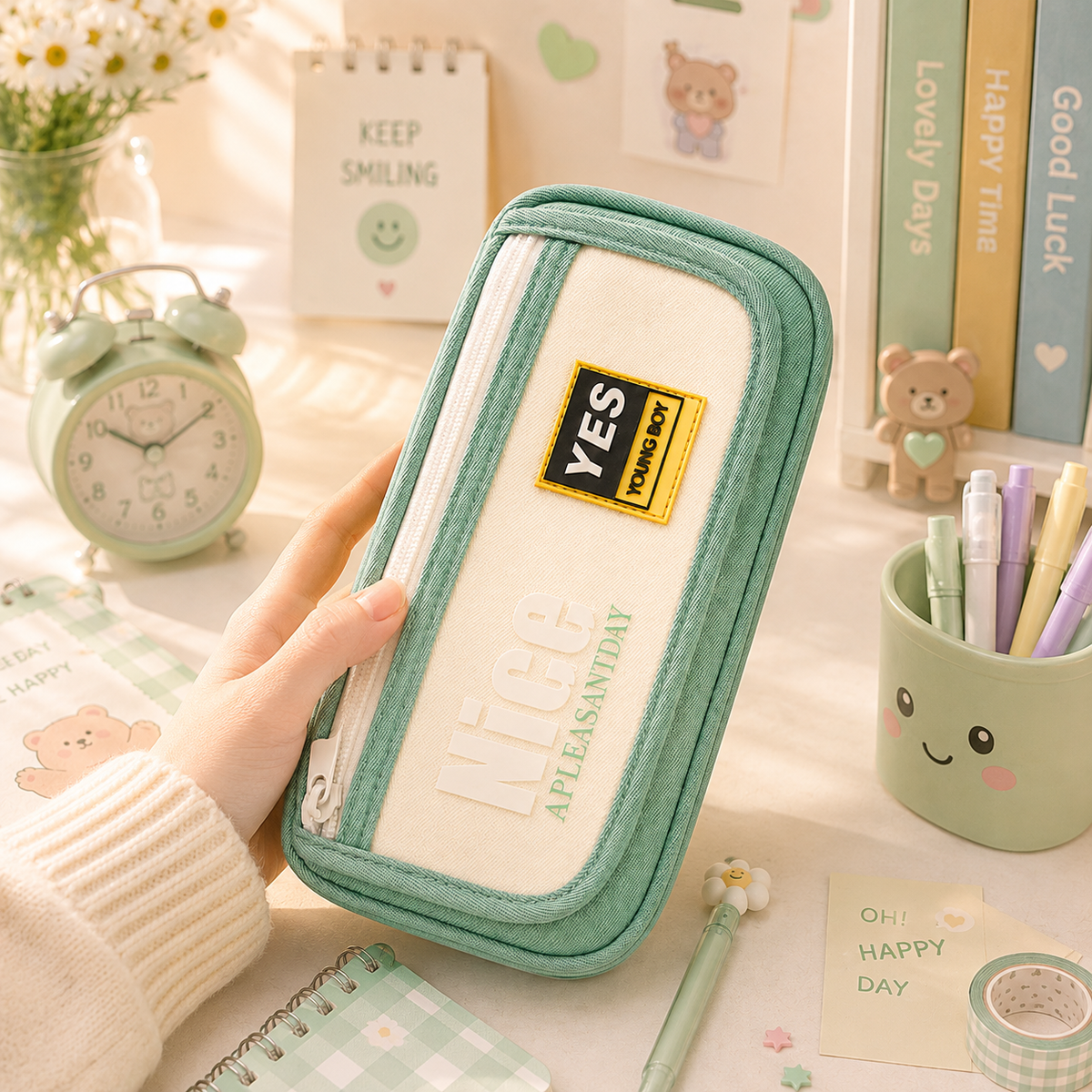 Nice Pleasant Day Pencil Pouch - held in hand