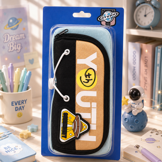 Youth Smiley Patch Pencil Pouch - retail packaging