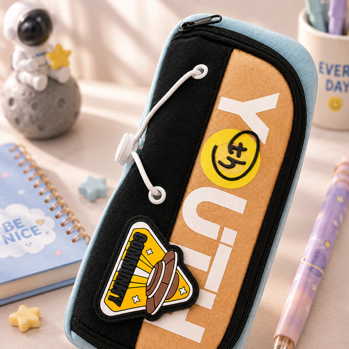 Youth Smiley Patch Pencil Pouch - close-up