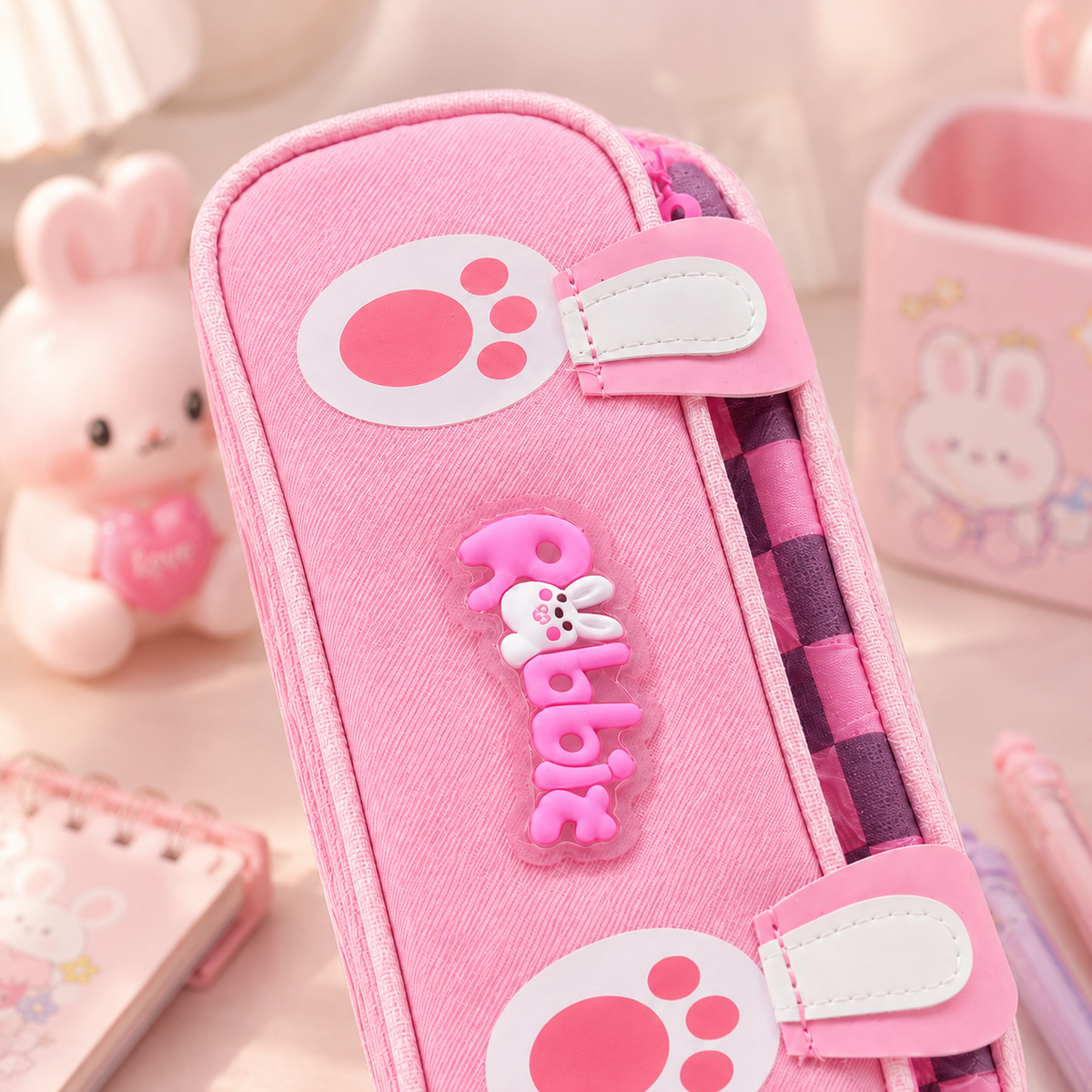 Kawaii Rabbit Paw Pencil Pouch - close-up charm