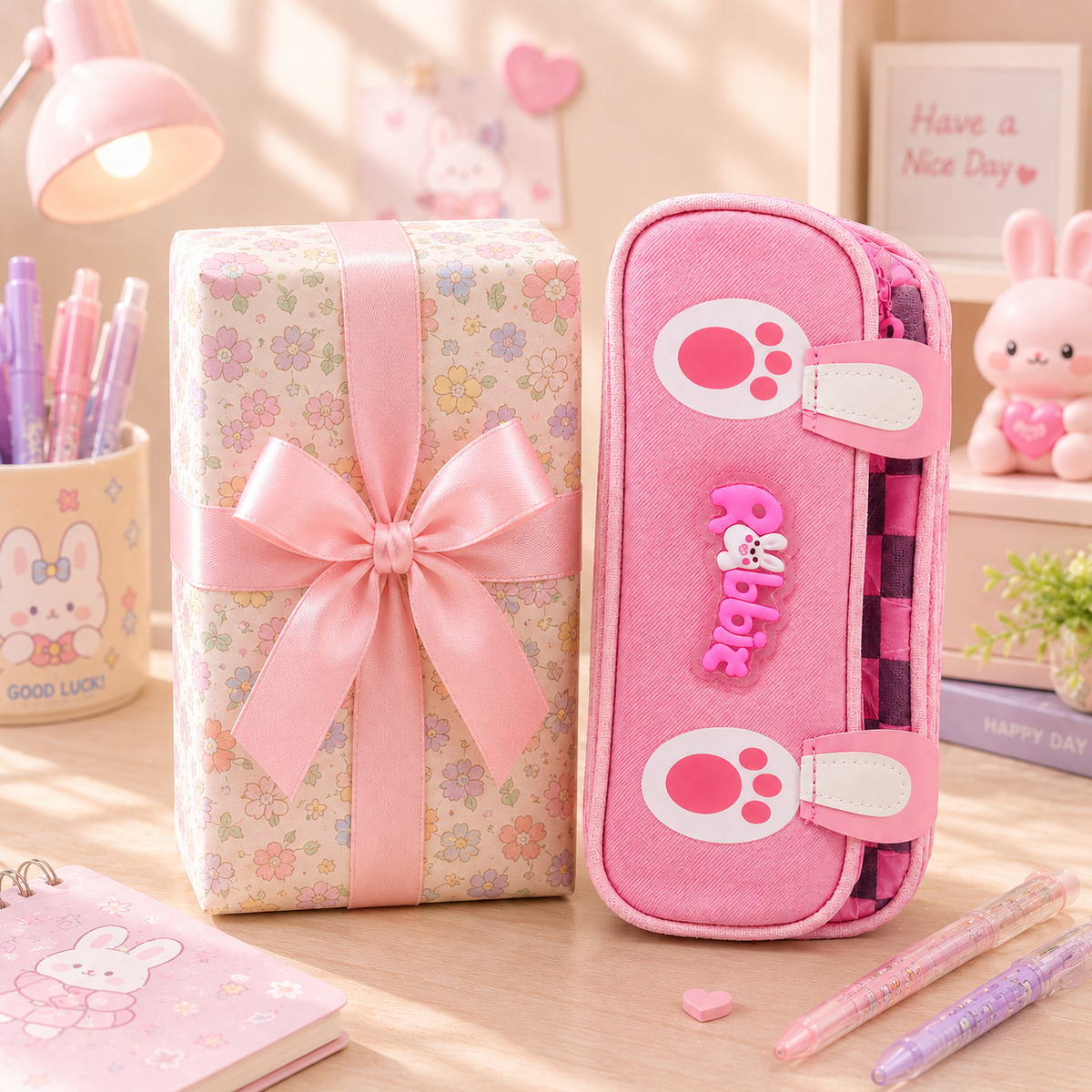 Kawaii Rabbit Paw Pencil Pouch - with gift box packaging
