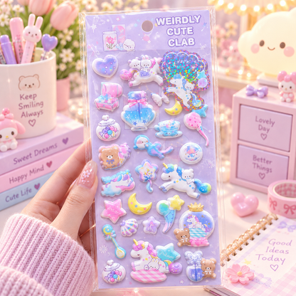 Kawaii Unicorn 3D Puffy Sticker Sheet lifestyle scene