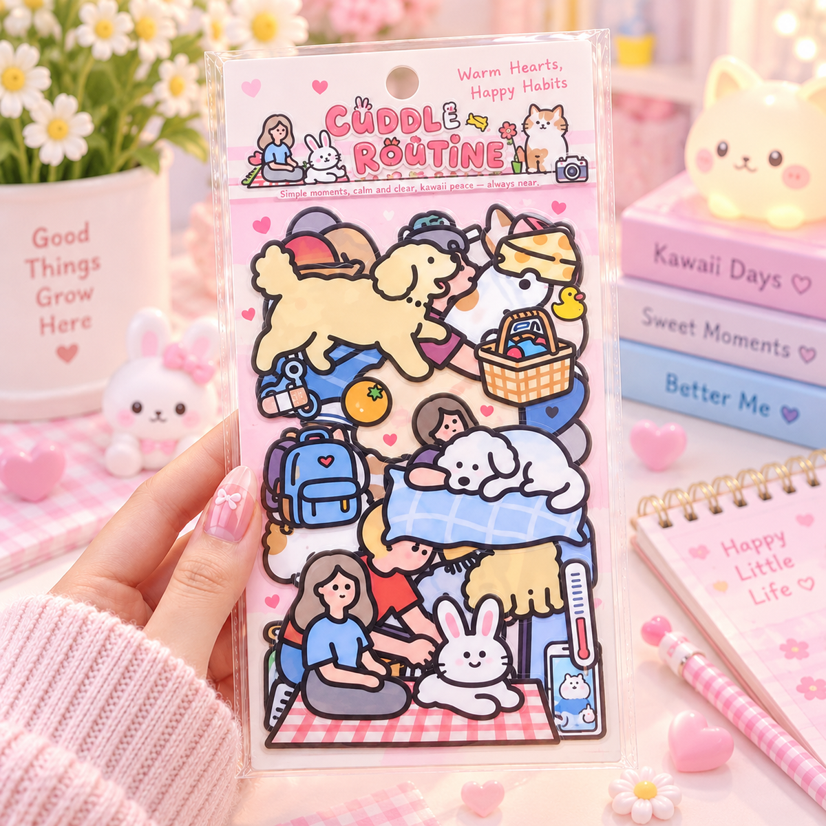 Kawaii Cuddle Routine Sticker Sheet lifestyle scene
