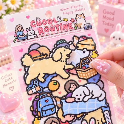Kawaii Cuddle Routine Sticker Sheet close-up