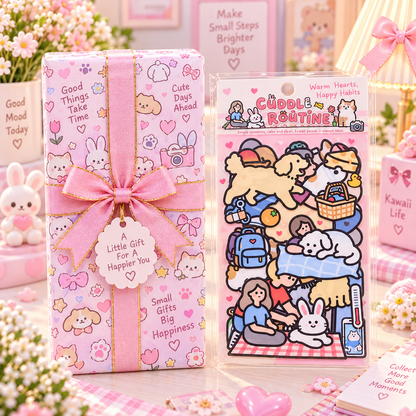 Kawaii Cuddle Routine Sticker Sheet gift box packaging scene