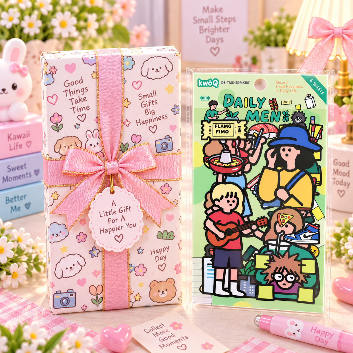 Daily Men 6 Sheets Sticker Pack gift box packaging scene