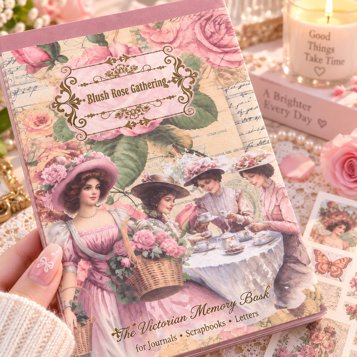 Blush Rose Gathering Vintage Sticker Book cover close-up