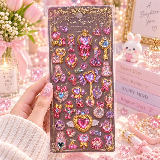 Kawaii Gem Crystal 3D Puffy Sticker Sheet lifestyle scene