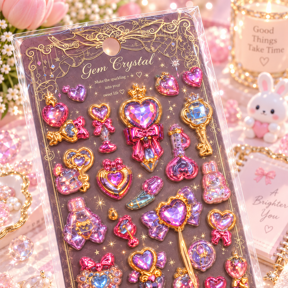 Kawaii Gem Crystal 3D Puffy Sticker Sheet close-up