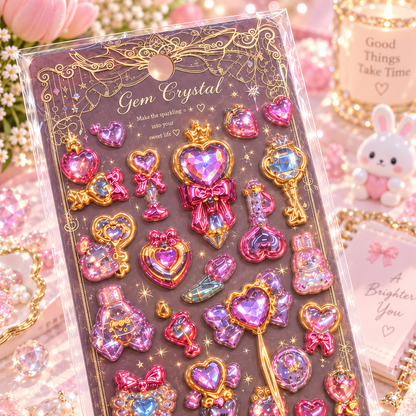 Kawaii Gem Crystal 3D Puffy Sticker Sheet close-up