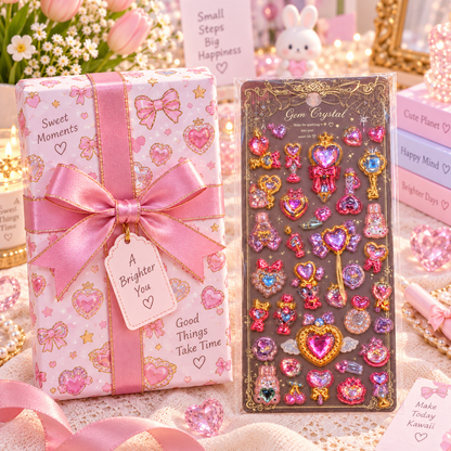 Kawaii Gem Crystal 3D Puffy Sticker Sheet gift box packaging scene