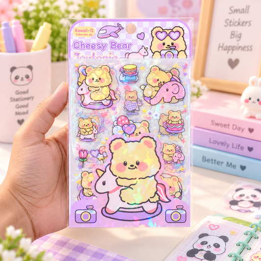 Cheesy Bear Holographic sticker design