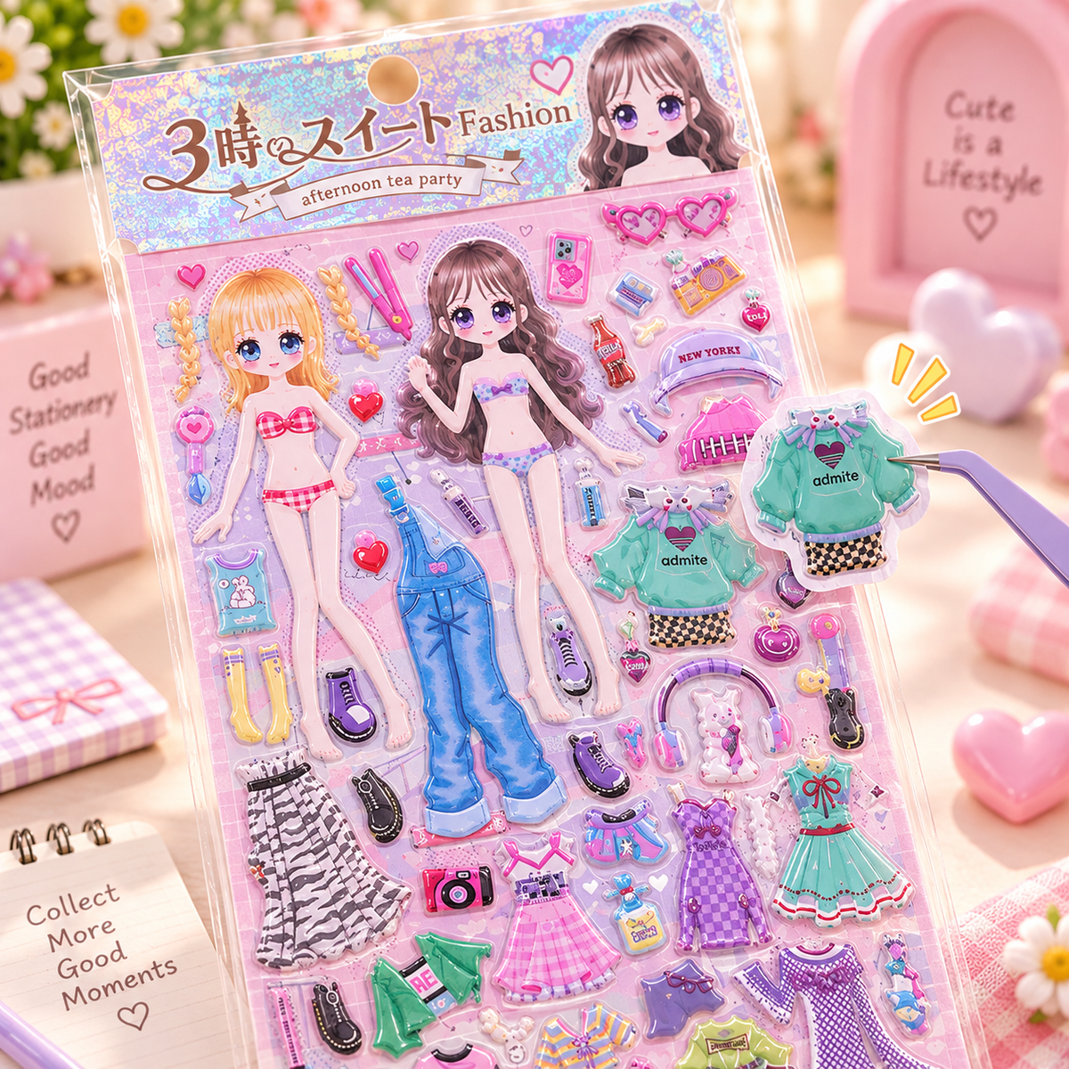 Kawaii Dress Up Doll Sticker Sheet close-up