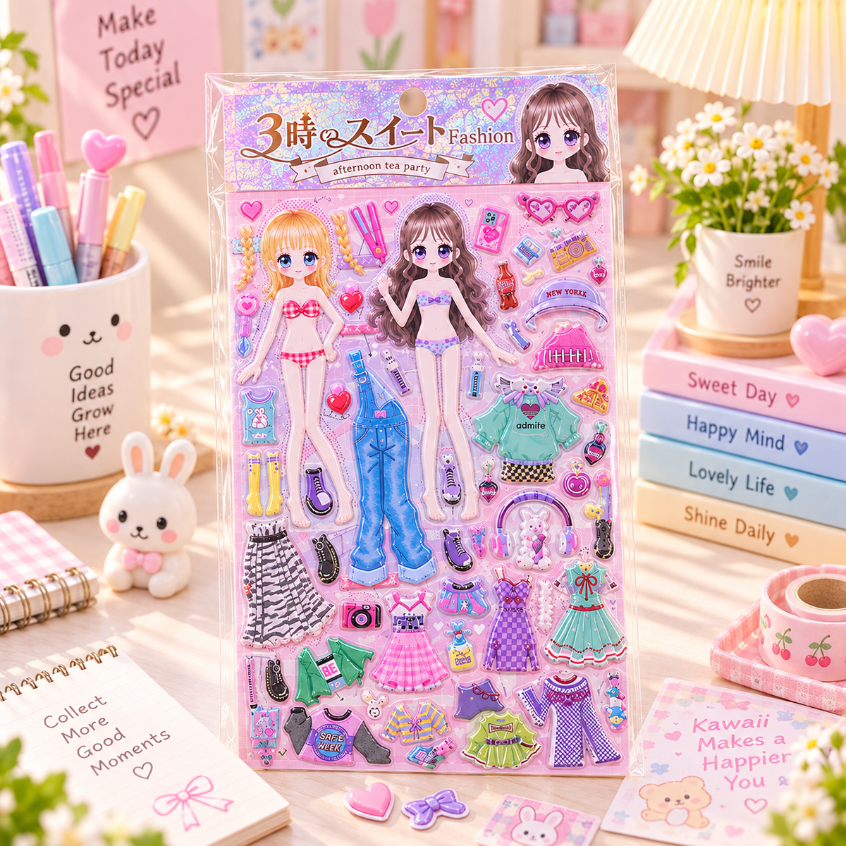 Kawaii Dress Up Doll Sticker Sheet desk scene