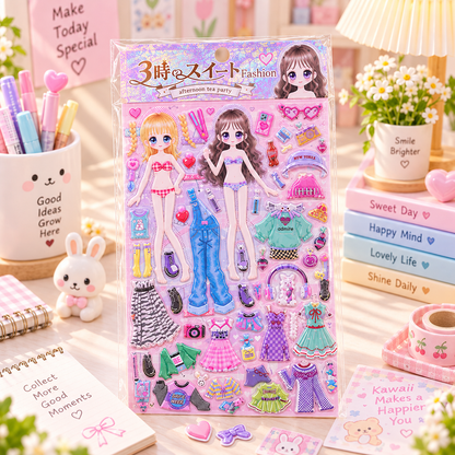 Kawaii Dress Up Doll Sticker Sheet desk scene